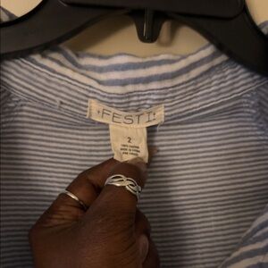 Festi Striped Button-Up Shirt in Light Blue & White